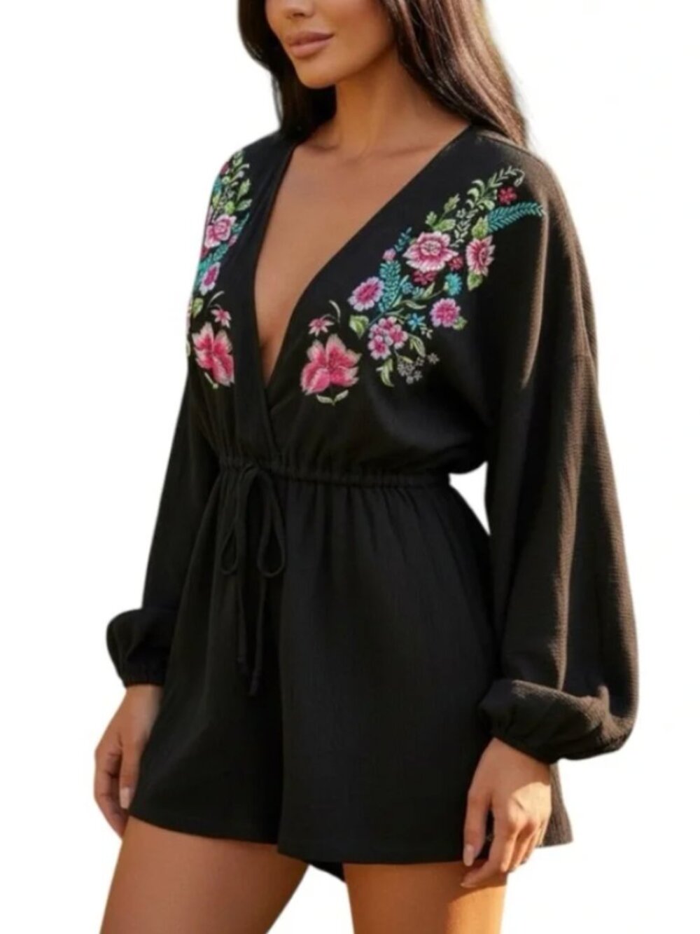 $138 NWT Spiritual Gangster Black Zella Embroidered Romper size Medium
